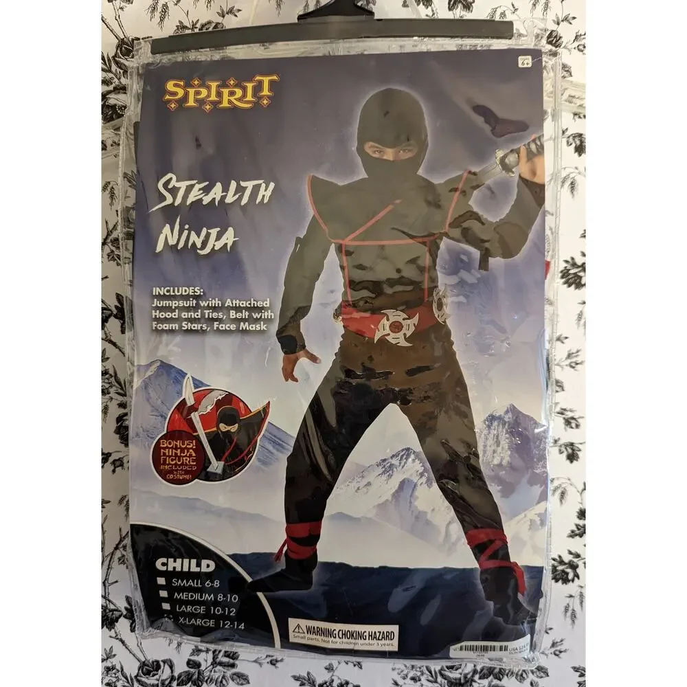 Spirit Halloween Stealth Ninja Costume w/matching Toy Dress Up Play XL 12/14 - Picture 11 of 12